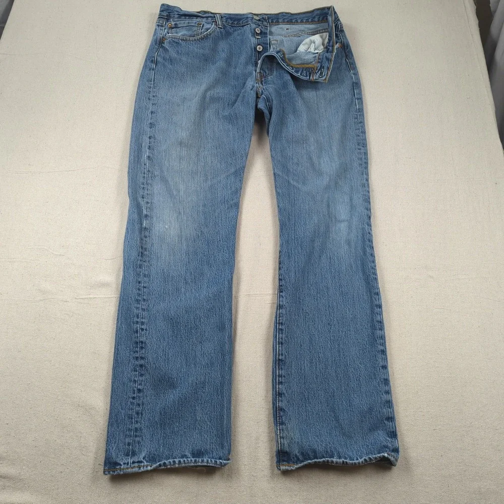 Levis Jeans Mens 38x34 Blue 501 Button Fly Classic American Distressed
